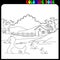 Â House and garden with farm animals, coloring book